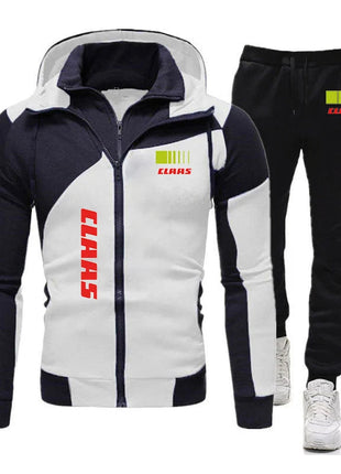 2025 Spring Autumn Claas Print Comfortable Splicing Hoodies+Trendy Solid Color Sweatpants Suit Men's Hooded Tracksuit Sports Set PlatiNum