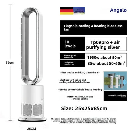Ventilatore a Torre Senza Pale Angelo Tedesco 220V, Purificatore d'Aria e Riscaldatore 2 in 1 per Uso Domestico QDW