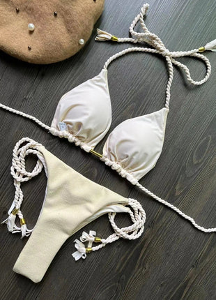 Costume da bagno bikini sexy con laccetti intrecciati, due pezzi, triangolare, stile brasiliano. platinumshop