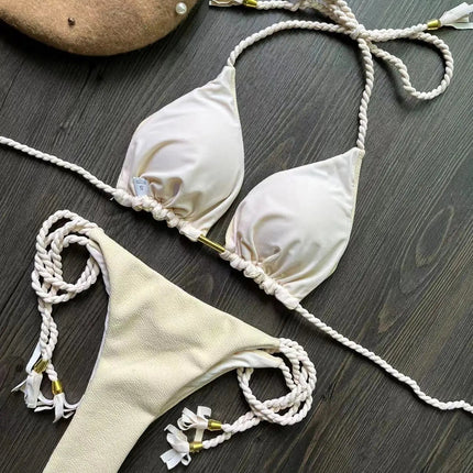 Costume da bagno bikini sexy con laccetti intrecciati, due pezzi, triangolare, stile brasiliano. platinumshop