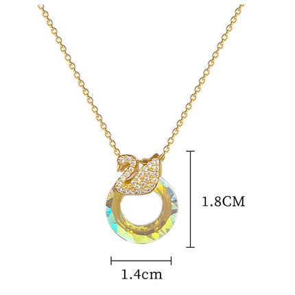 EILIECK 316L Stainless Steel Shine Cubic Zirconia Swan Pendant Necklace Gold Color Texture Metal Personalized Jewelry Neck Chain PlatiNum