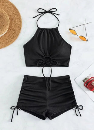 Bikini sexy a vita alta con lacci, set due pezzi da donna, costume da bagno sdoppiato, bikini da spiaggia, nuovo, per tutte le stagioni, tinta unita, senza schienale PlatiNum