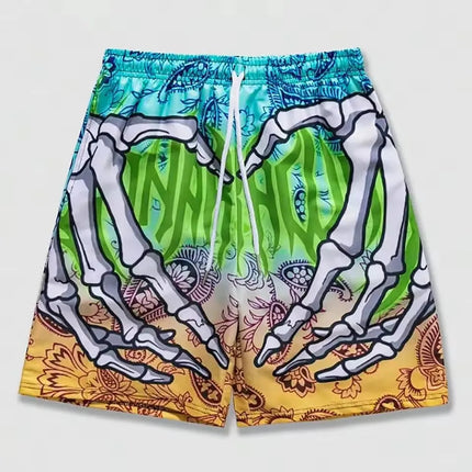 Pantaloncini da uomo estivi con stampa di elementi a mano scheletro Pantaloncini ad asciugatura rapida Pantaloncini sportivi traspiranti alla moda estiva da uomo Tendenza confortevole platinumshop