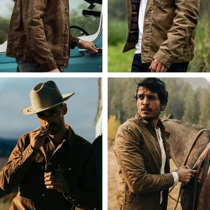 Maden Amekaji Retro Male Oil Waxed Jacket Canvas Cotton Khaki Military Uniform Light Casual Work Safari Style Coats Man Clothing
