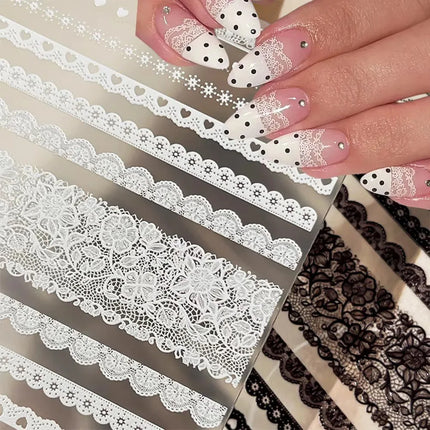 2pcs Y2K White Lace 5D Nail Art Stickers White Embossed Flowers Petals Elegant French Decals Wedding Nails Manicure Decorations