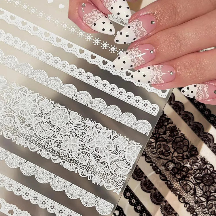 2pcs Y2K White Lace 5D Nail Art Stickers White Embossed Flowers Petals Elegant French Decals Wedding Nails Manicure Decorations