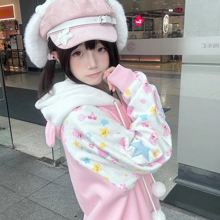 Harajuku Zip Hoodies Women Japanese Sweet Lolita Sweatshirts Kawaii Cartoon Print Y2k Hooded Overcoat Korean Fashion Clothes Top