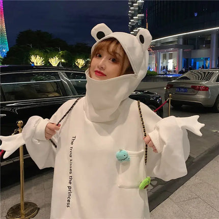 Y2K Autumn Winter Unisex Cartoon Frog Fleece Hoodies Loverly Zipper Loose Warm Sweatshirt Full Sleeve Harajuku Hooded Jackets