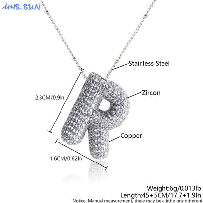 MHS.SUN Collana con iniziale a bolle di alta qualità Lettera AZ Colore argento Zircone 26 Ciondolo con palloncino iniziale per gioielli da donna