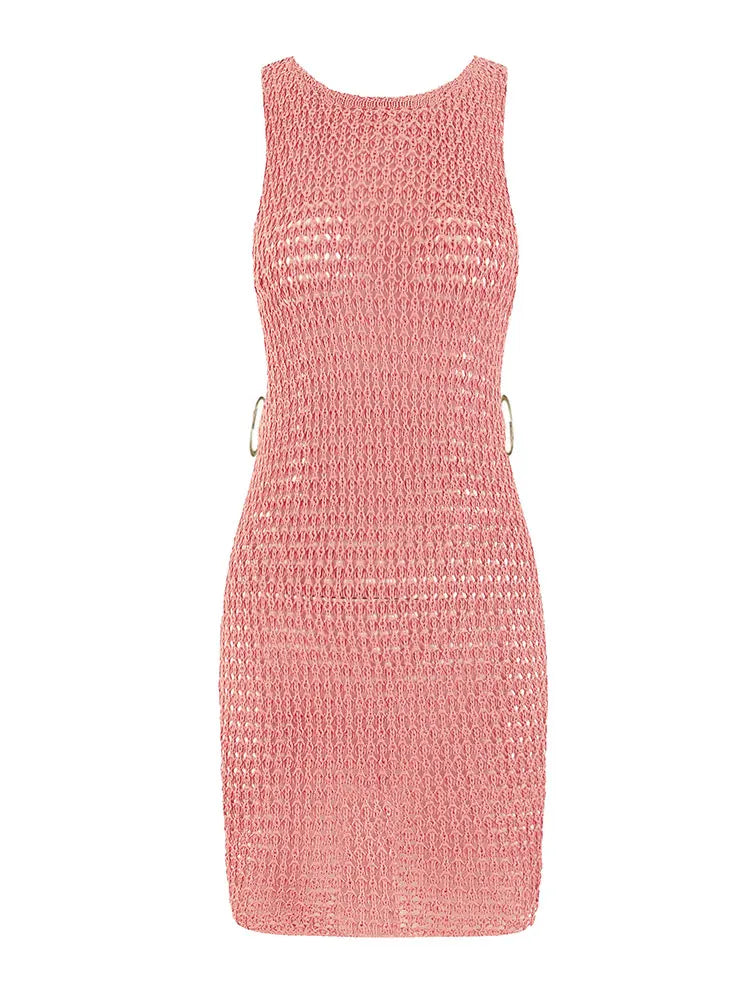 2024 Estate Sexy Un Collo Cut-Out Cerchio Decorazione Corsetto Sottile Spiaggia Mini Vestito Delle Donne Mare Beachwear Costumi da Bagno Cover Up A2796 platinumshop