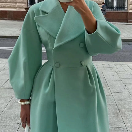 European American Retro Court Style Wool Coat, Long Length with Big Lapel & Lantern Sleeves, New Autumn Winter Outerwear