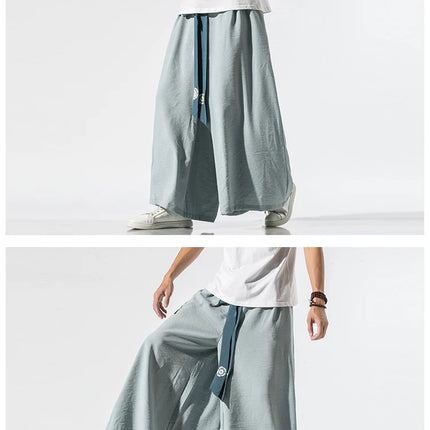 Pantaloni Larghi da Uomo Stile Kimono Giapponese 2026, Joggers Retrò, Pantaloni Larghi in Lino Stile Yukata, Pantaloni Robe Nepal con Cavallo Ampio