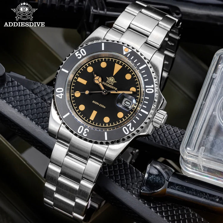 ADDIESDIVE 41mm Men's Quartz Watch Mineral Glass 200m Water Resistance Luminous Hands/Markers Japanese Movement Business Style