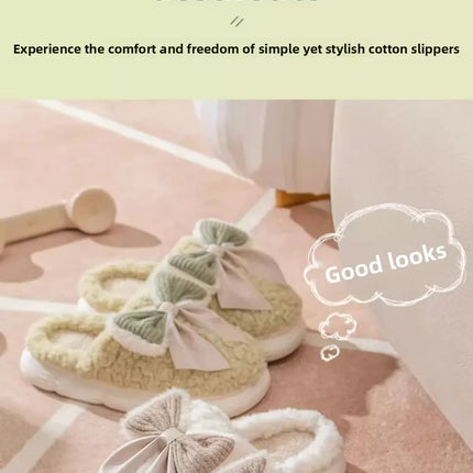 Winter Cute Butterfly Cotton Slippers for Women Non Slip Thick Sole Fluffy Indoor House Shoes Warm Maternity Home Footwear