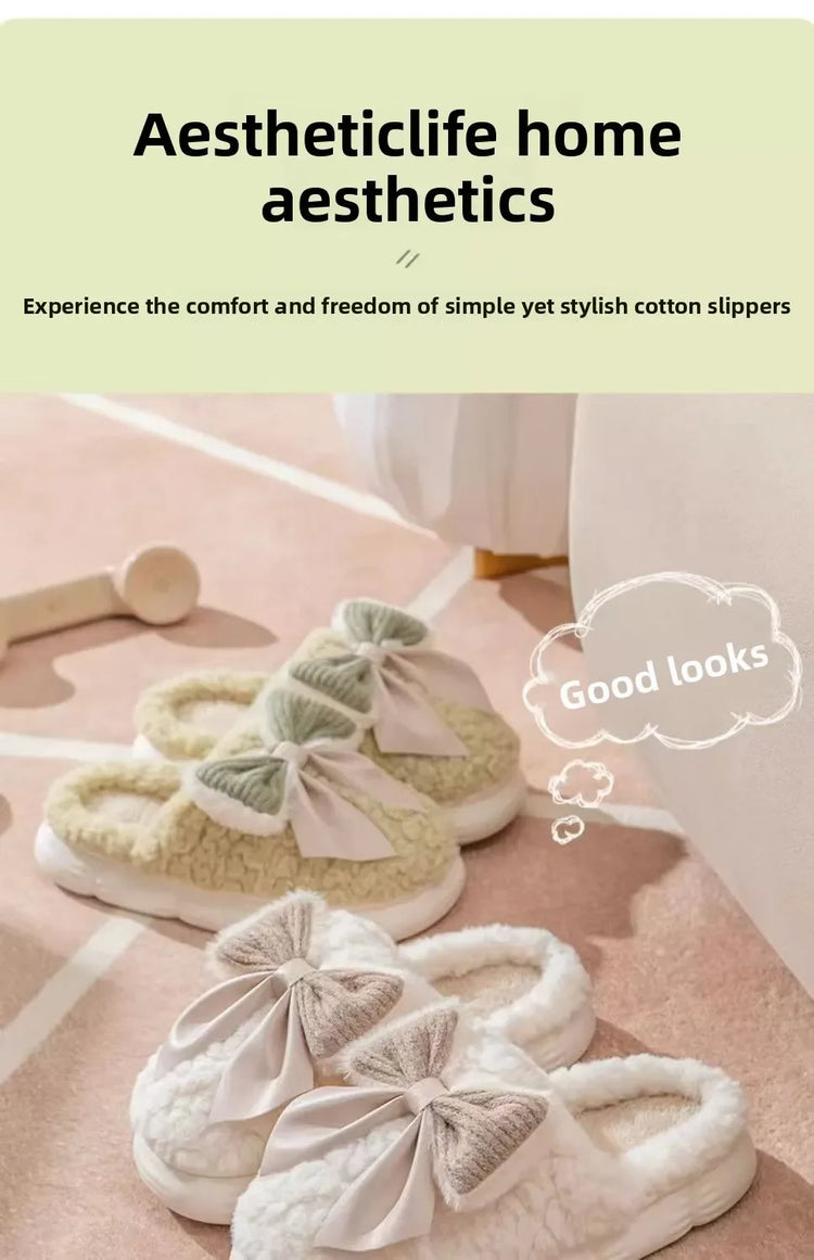 Winter Cute Butterfly Cotton Slippers for Women Non Slip Thick Sole Fluffy Indoor House Shoes Warm Maternity Home Footwear