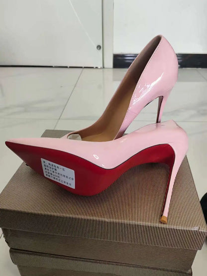 Sizes 48 Classic Style Women Patent Pointed Toe Slip On 12cm High Heel Shoes Elegant Ladies Plain Stiletto Pumps Black Red White