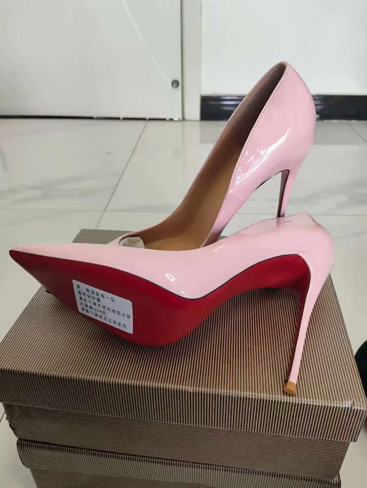 Taglie 48 Scarpe da donna stile classico in vernice con punta a punta Slip On 12 cm Scarpe con tacco alto da donna eleganti Décolleté a spillo semplici Nero Rosso Bianco