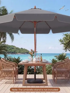 Ombrellone da Giardino in Legno da 300 cm con Meccanismo a Carrucola e Inclinazione, Parasole da Spiaggia/Giardino in Poliestere ad Alta Densità con Tetto Ventilato