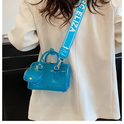2025 Transparent PVC Beach Bag, Korean Style, Fresh and Sweet Silicone Shoulder Bag, Medium Size with Zipper Closure