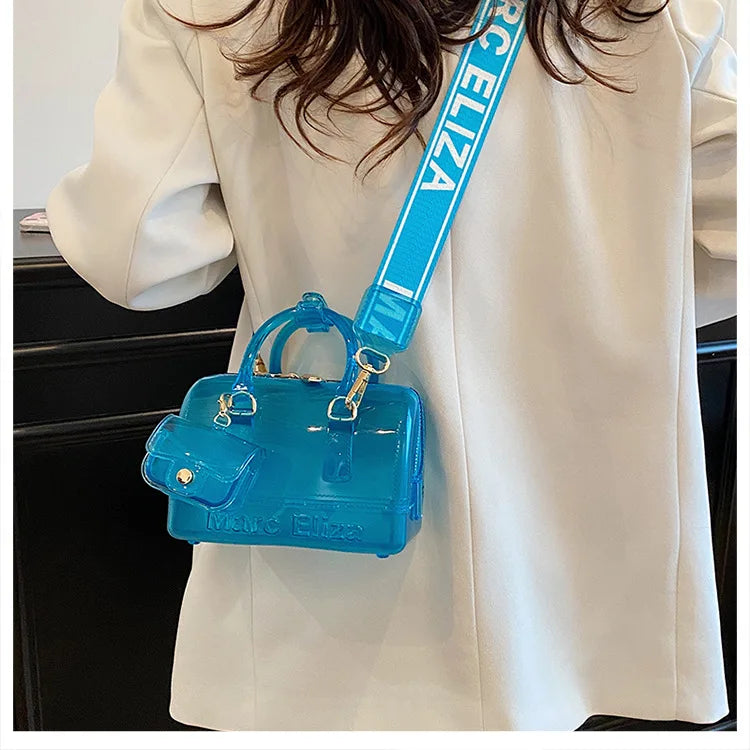 Borsa da Spiaggia in PVC Trasparente 2025, Stile Coreano, Borsa a Tracolla Fresca e Dolce in Silicone, Misura Media con Chiusura a Cerniera