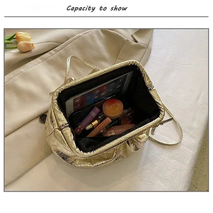 Small Luxury Design Women's Leather Silver Cloud Bag Female Gold Crossbody Bag Ladies Party Clutch Purse Female Handbags PlatiNum