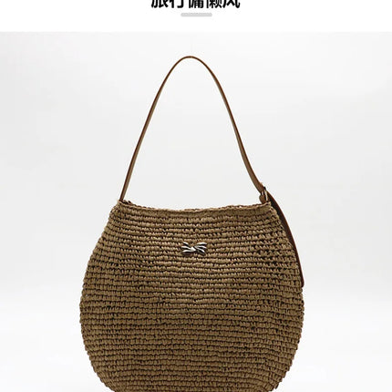 Borsa a Spalla da Donna Estiva in Paglia Intrecciata, Borsa Grande Capacità Artigianale in Rattan, Borsa Tote di Lusso Designer da Spiaggia