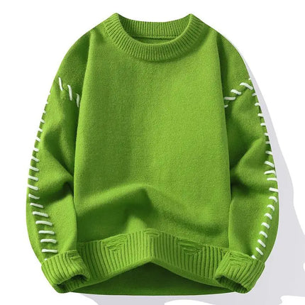 Solid Color Trendy Loose Knit Sweater With Coarse Yarn Weaving Pattern For Autumn And Winter Men's Top And Street Pullover