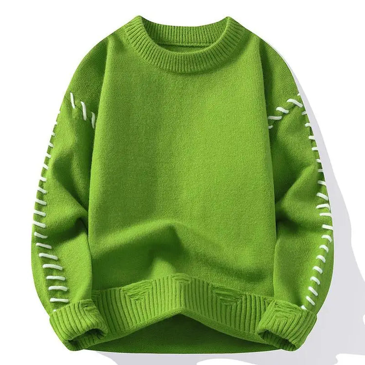 Solid Color Trendy Loose Knit Sweater With Coarse Yarn Weaving Pattern For Autumn And Winter Men's Top And Street Pullover