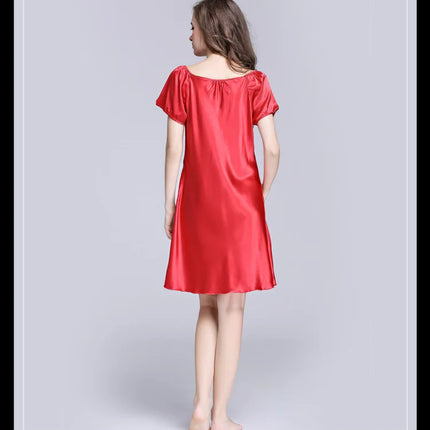 Women's Ice Silk Casual Silk Pajamas Sexy Lace Short Sleeve Women's Summer Pajamas Homewear