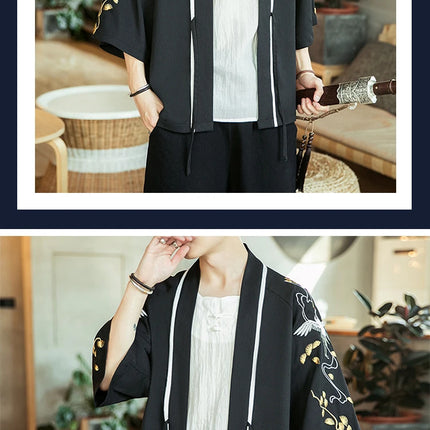 Japan Samurai Shirt uomo ricamato Kimono giapponese manica corta Cardigan uomo estate sottile moda Casual Yukata Cardigan Top uomo