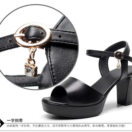 Size 32-43 2024 Genuine Leather Fashion Fish Mouth Women'S High Heel Summer Shoes Dress Sandals Female Woman Sandals Platform PlatiNum