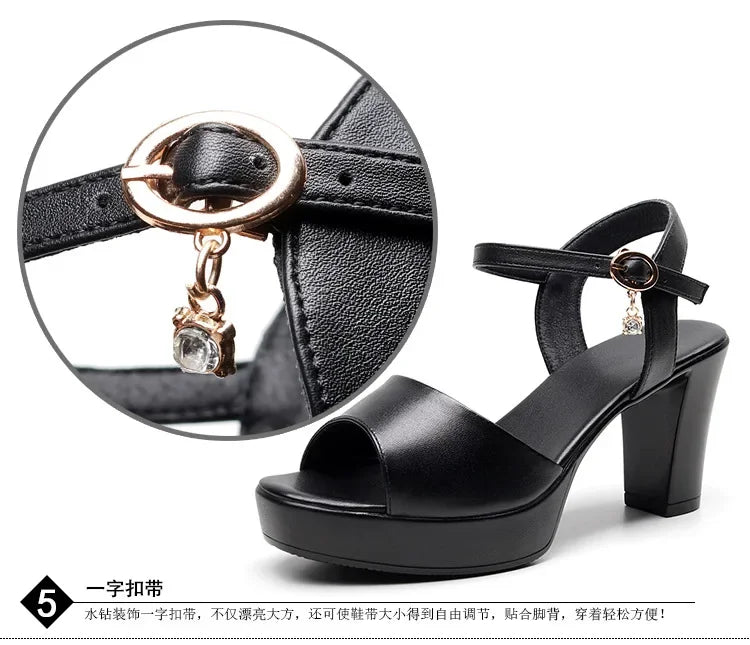 Size 32-43 2024 Genuine Leather Fashion Fish Mouth Women'S High Heel Summer Shoes Dress Sandals Female Woman Sandals Platform PlatiNum
