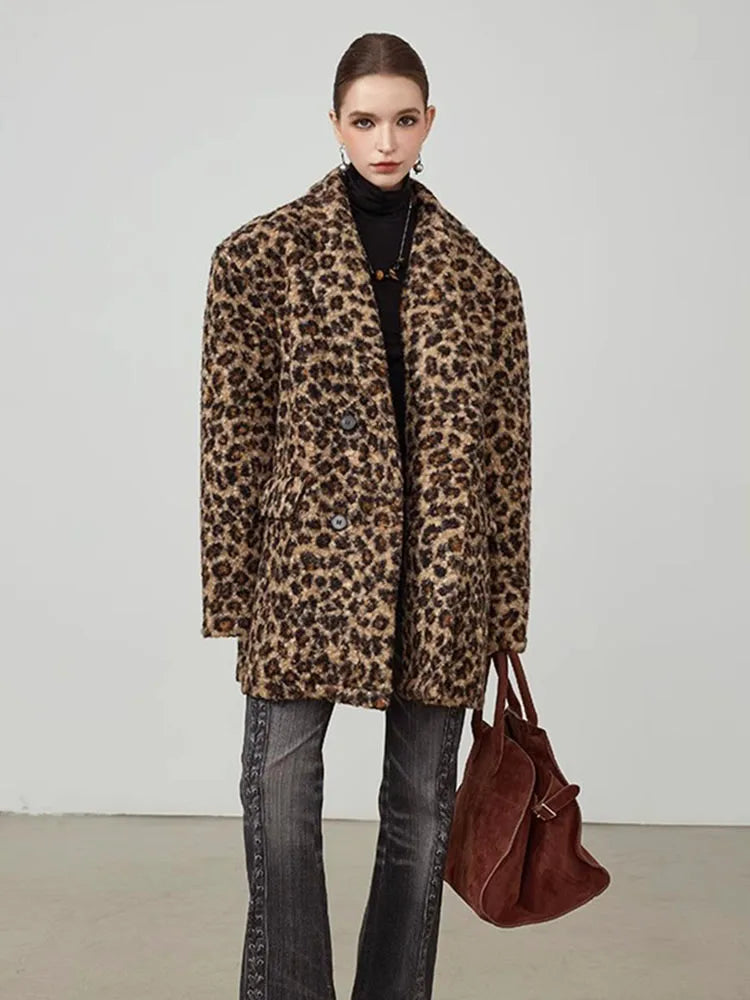 ZADORIN High Street Elegant Leopard Suit Faux Fur Jacket Long Cool Double Faced Faux Fur Coat Woman Autumn Winter Clothes Coats