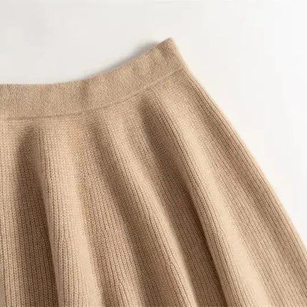 100% Pure Cashmere Over-The-Knee Mid-Length Knitted Skirt for Women, Autumn and Winter, 100% Pure Cashmere High-Waisted Slimming Base Umbrella Skirt, Thick for Commuting PlatiNum