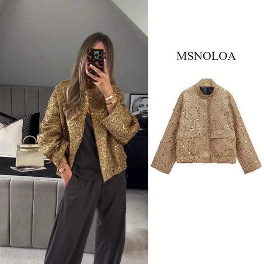 2024 women's clothing 2024 autumn and winter new casual temperament sequin small fragrant style jacket 7925/993