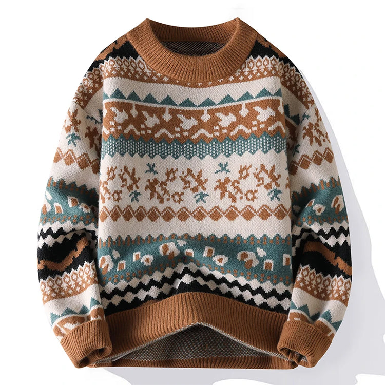2026 Christmas Sweater Reindeer Pattern Long Sleeve Crew Neck Xmas Holiday Pullover Knitwear Sweater Man Jumper Pullove