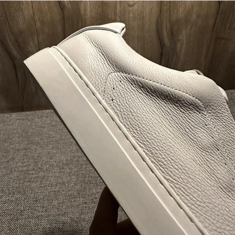 QHCCID Men's Versatile Cow Leather Casual Sneakers Comfortable Breathable White Soft Cowhide Trendy Footwear Women’s Shoes