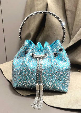 Handle Rhinestones Evening clutch Bag Purses and handbag luxury Designer shoulder bag Shiny Crystal Clutch purse bucket bag PlatiNum