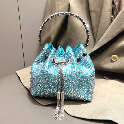 Handle Rhinestones Evening clutch Bag Purses and handbag luxury Designer shoulder bag Shiny Crystal Clutch purse bucket bag PlatiNum