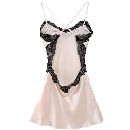 Casual Sleeveless Ice Silk Nightgown, All Seasons Lingerie, Polyester and Spandex Blend Sleeveless Design