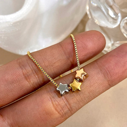 Cute Triple Color Star Beads Necklace for Women Girls Fashion Gold Plated Stainless Steel Charm Necklaces Waterproof Jewelry PlatiNum