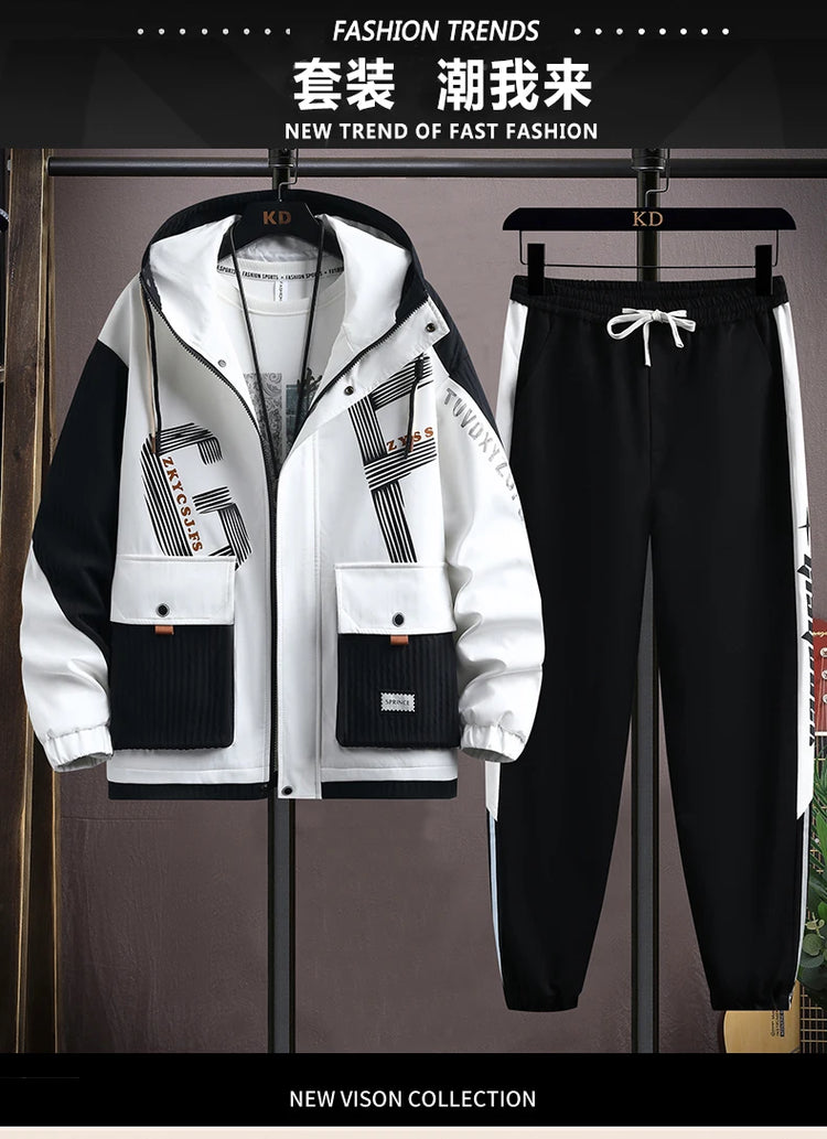 2025 Spring Casual Jackets Sportswear+Pants Men's Sets Korean Style 2 Piece Sets Men Streetwear Fitness Male Tracksuit