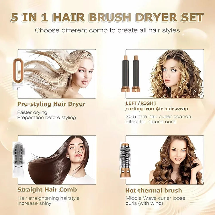 Fast Shipping 5-In-1 Hair Dryer Styling Set Professional Home Styling Tools Curling Iron Hot Air Comb Straightener Multifunctional Hair Salon