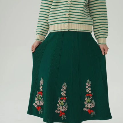 62-96cm Waist Fall Winter Long Skirts Women Elegant Handmade Embriodery Crochet Red Fruit Cashmere Wool Knitted Emerald Skirts PlatiNum