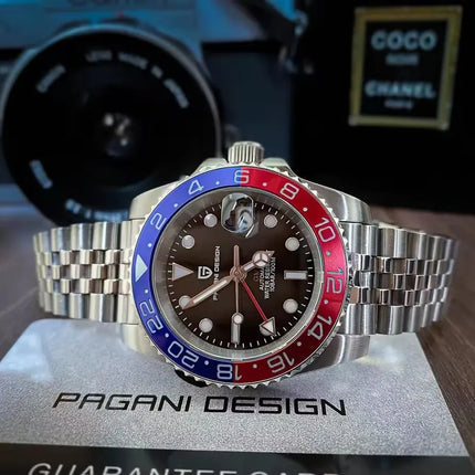 PAGANI DESIGN 2026 40MM Orologio Automatico di Lusso da Uomo GMT con Ghiera in Ceramica, Cinturino Jubilee, Vetro Zaffiro, Impermeabile