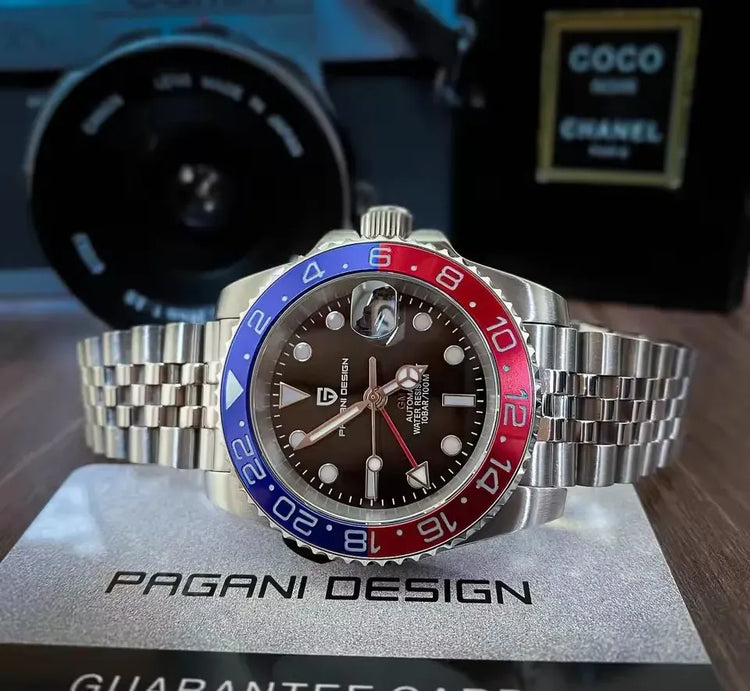 PAGANI DESIGN 2026 40MM Orologio Automatico di Lusso da Uomo GMT con Ghiera in Ceramica, Cinturino Jubilee, Vetro Zaffiro, Impermeabile