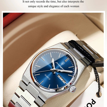POEDAGAR Top squisito orologio da polso da donna impermeabile al quarzo luminoso orologio da donna casual data settimana orologi da donna in acciaio inossidabile platinumshop