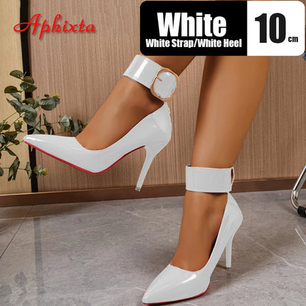 Aphixta 4 cm cinturino pompe fibbia della cintura 3.94 pollici/10 cm tacchi a spillo pompe scarpe da festa da donna rosso nero punta a punta taglia 51 52 53
