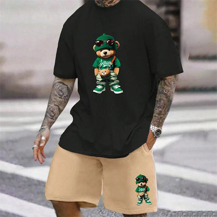 2024 Fun Bear Harajuku T-shirt da uomo estiva allentata quotidiana coppia vestito da strada all'aperto pantaloncini a maniche corte due pezzi abito estivo da uomo platinumshop
