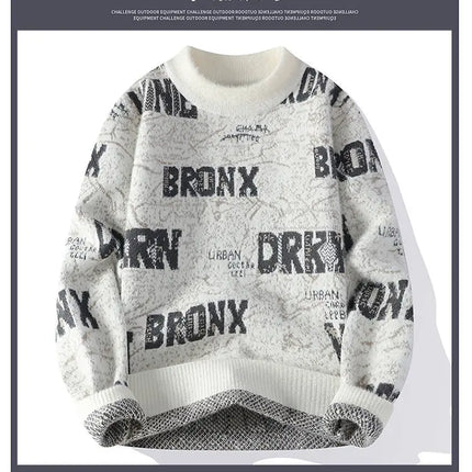 Autumn Winter Men's New Letter Sweater, High-quality Men's Brand Pullover, Warm Knit Tops High Street Trend Base Shirt